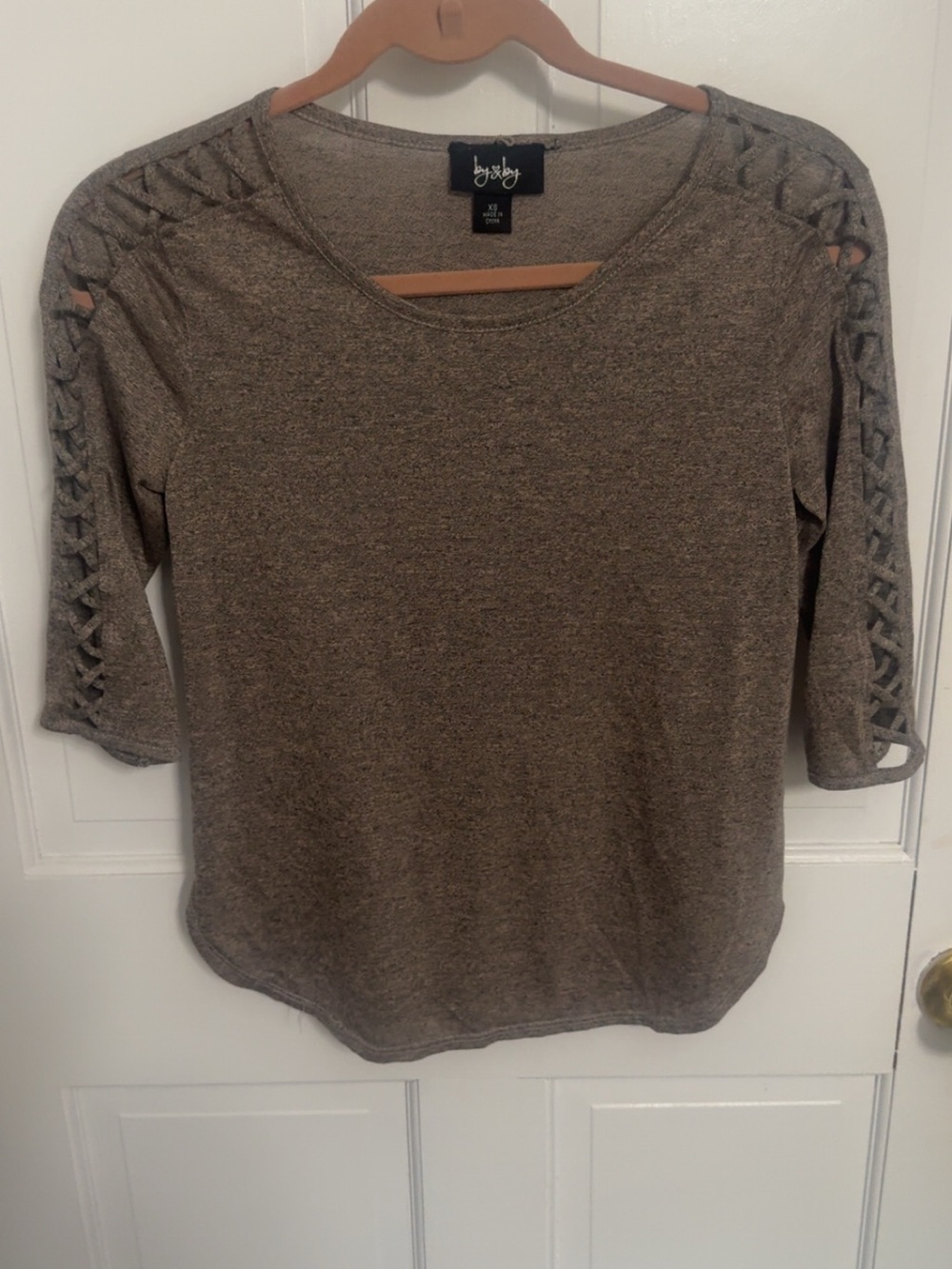 by & by Taupe Lace-Up Sleeve Scoop Neck Top
